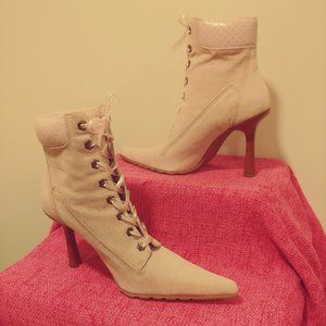 Pink suede ankle boots with sparkle laces - worn only once during an indoor show